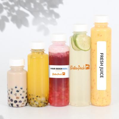 China Juice Drinks Design 2023 New Empty Plastic Juice Milk Bottles With Tamper Caps Obvious French Place Empty Pet Juice Plastic Bottles for sale