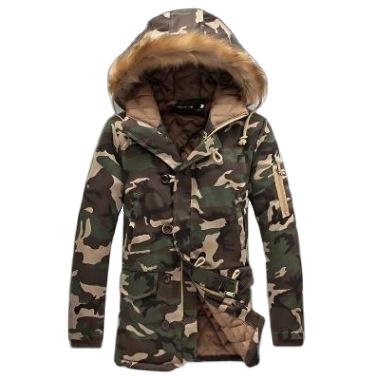 China Hooded Anti Wrinkle Anti-Wrinkle Men's Mid Length Camouflage Cotton-Padded Jacket Plus Size Thickening Warm Fur Collar Cotton Jacket for sale