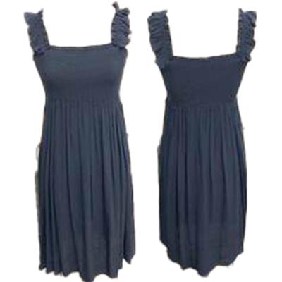 China Good quality heavily used ladies anti-pilling ruffle strap and bubble waist seam knee length dress with smocked bodice for sale