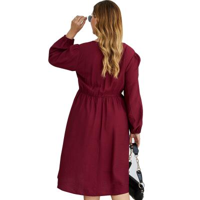 China French Red Woven Puff Dress Plus Size Women's Anti-Static Plus Size Commuter Sleeve Solid Color Anti-Static Sweater for sale