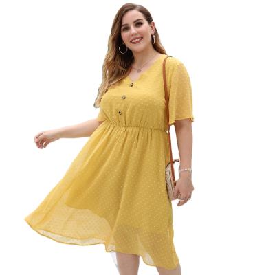 China 2021 summer new fat girl women's V-neck elegant dress plus size anti-static anti-static women's V-neck dress for sale