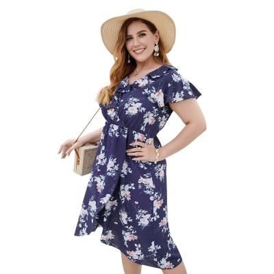 China European and American plus size anti-static women's anti-static temperament printed dress 2021 summer for sale