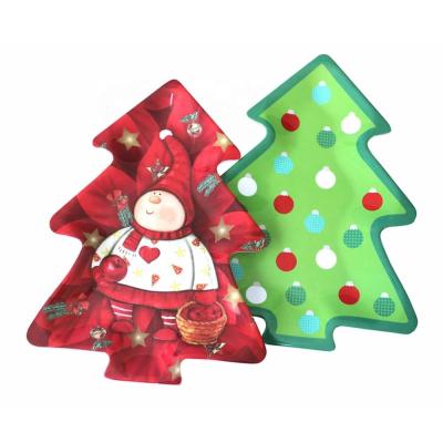 China Disposable Christmas Tree Shape Christmas Trees Decal Melamine Plastic Candy Plates Unbreakable Dishes Dish for sale