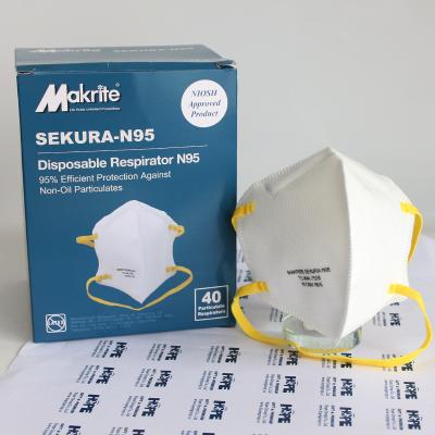 China Adult Makrite Sekura RTS Fold-Flat Mask Disposable Respirator NOISH Approved N/95 for sale