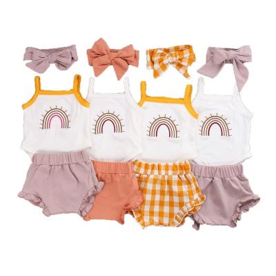 China Cute Soft Cotton\Spandex Rainbow Embroidery Babies' Clothing Sets Summer Baby Bloomer Sleeveless Sets for sale