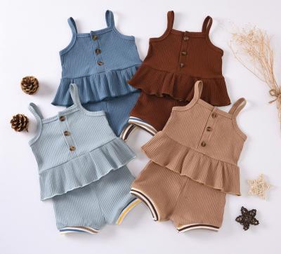 China Soft Polyester Cotton Solid Ribbed Cotton Summer Sets Sleeveless Outfit Baby Sets for sale