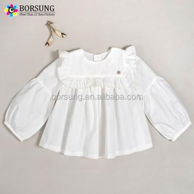 China Anti-wrinkle 100% cotton ruffle blouse princess kids white puff sleeve 2017 autumn babies long sleeve blouse for sale