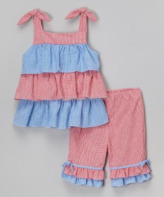 China High QualityBaby Knitted Girls Clothes Kids Set Shoulder Strap Sleeveless Costume Kids Ruffle Pants Set for sale