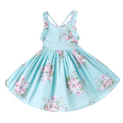 China Wholesale Anti-Static Babies Dress 2021 Summer Beach Style Floral Print Vintage Backless Kids Dresses For Girls Clothing for sale