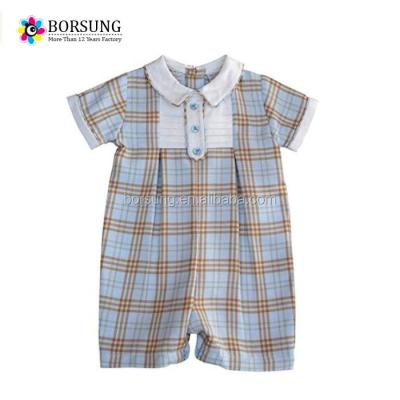 China Old Europe boutique kids clothing breathable blue plaid short sleeve baby romper for newborn baby clothes for sale