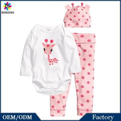 China 3PCS Baby Boutique Pajamas Clothing Christmas Gift Cartoon Anti-Shrink Print Fits Cute Giraffe Pink Polka Dots Cotton Newborn Baby Clothes for sale