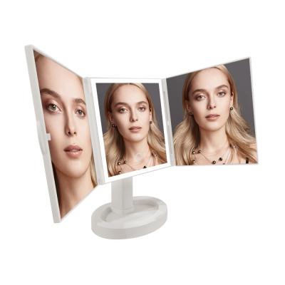 China Desktop 3 Way Lighted Mirror For Self Hair Cutting A 360 Degree Triple Led Self Hair Cutting Makeup Mirror for sale