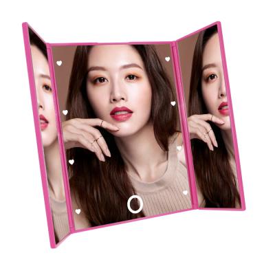 China Triple Lighted Portable Mirror With LED Lights Girl Gift Travel Popular Outdoor Mirror for sale