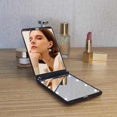 China Popular Double Side Lighted Square Mini Portable Travel Led Pocket Mirror With Light for sale