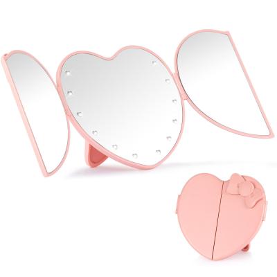 China Travel Lighted Portable Folding Make Up Mirror With Mini Light Smart Pocket Led Makeup Mirror for sale