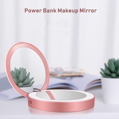 China Rechargeable Mirror Smart Vanity Mirror Double Side Lighted Portable Led Power Bank Led Pocket Mirror for sale