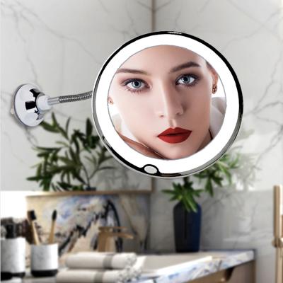 China Makeup Mirror 10X Adjustable Magnifying Lighted Goose Neck LED Light Bathroom Flexible Vanity Mirror With Suction Cup 360 Degree Rotate for sale