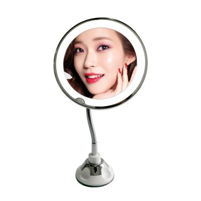 China Lighted Magnifying Led Lighted Round Makeup Mirror Goose-Neck Bathroom Wall Flexible Mirror With 360 Swivel Suction Cup for sale