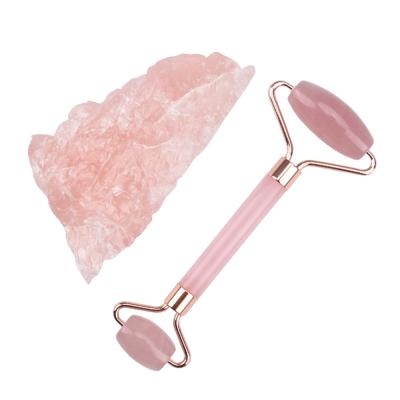 China Rose Quartz Handle+Rose Quartz Heads Wholesale Custom Logo Rose Quartz Crystal Anti Aging Facial Roller Round Ball Jade for sale