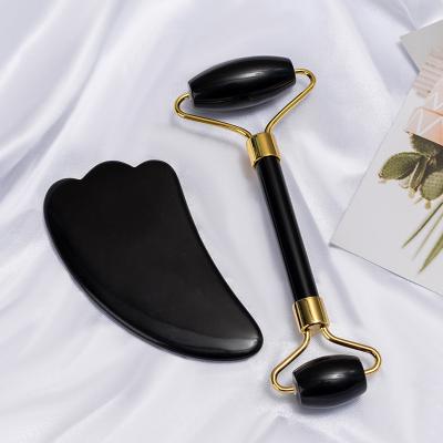 China Face Lift Wholesale Natural Obsidian Double Black Anti Aging Main Face Jade Roller for sale