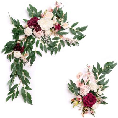 China Eco-Friendly Burgundy and Dusty Rose Artificial Flower Arrangement for Wedding Ceremony Sign Floral Decoration for sale