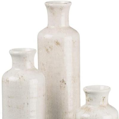 China Traditional Chinese Flower Ceramic Rustic Home Decor Modern Tall Vase Set Distressed White Set of 3 Vases 2021 for sale