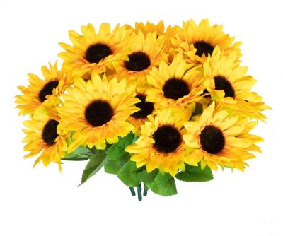 China Imports Royal Artificial Sunflower Bouquet Yellow Gerber Daisies With Leaves For Bulk Bridal Arrangements Wedding Home Decor C040 for sale