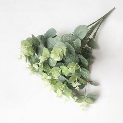 China PVC+Silk+Flocking Simulation Wedding Decor Bulk Stem Artificial Flower Silk Eucalyptus Leaves Wholesale for sale