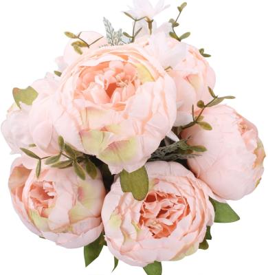 China Pure Spring Pink Flowers Artificial Silk Peony Bouquets Wedding Home Decoration C002 for sale