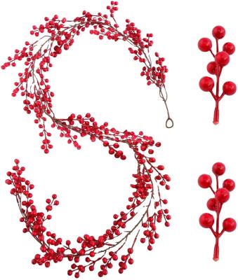 China Eco-Friendly 6.4FT Red Artificial Berry Christmas Garland With Pine Cone Greenery for sale