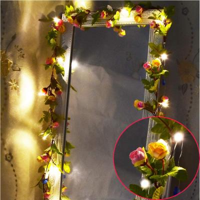 China Beautiful Colorful Artificial Flower Rose Vine String Lights LED 7.2ft Battery Powered Rose Flower Garland Plant Fairy Light for Wedding Bedroom for sale