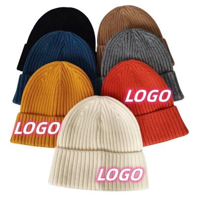 China JOINT Men's Custom Winter Beanie Hat With Leather Patch Beny Logo Knitted Crochet Baby Wool Pu Acrylic Luxury Kids for sale