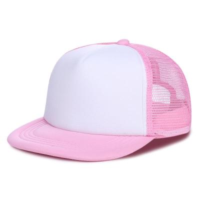 China Hip Hop OEM 5 Panel Recycled Pink Screen Puffs Print Plain Logo Flat Brim Snapback Trucker Hat White Yupoong Custom Hat For Men Women for sale