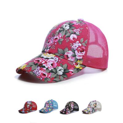 China JOINT Hotsale Women's Summer Flower Trucket Hat Stage Style Breathable Korean National Performance Baseball Sunshade Net Hat for sale