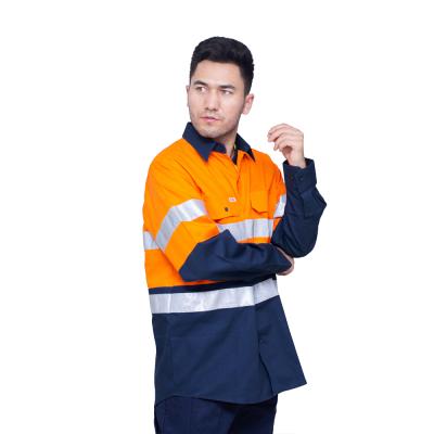 China Anti-Wrinkle Workwear Cargo Shirts Men's Long Sleeve Reflective Work Shirt With Reflective Tape Reflective Shirt for sale