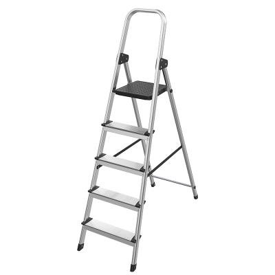 China Aluminum Folding Ladders 5 Step Safety Step Ladders Household Stocked Ladder With Handrail for sale