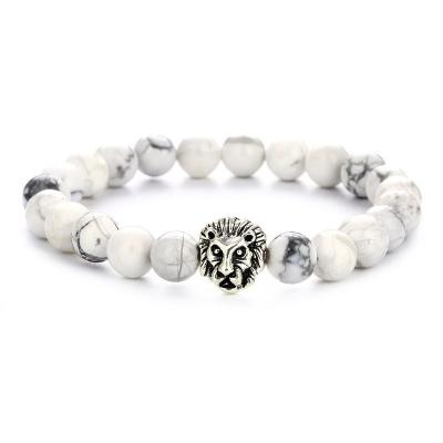 China 2022 White Turquoise Tiger Eye Lion Head Jewelry Bracelet Men Leopard Casual/Sporty Women Bead Bracelets Bangles Charm Natural Stone Bracelet for sale