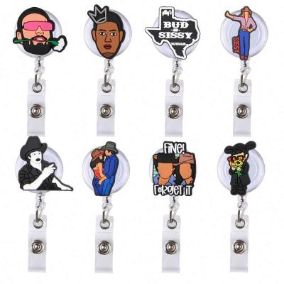 China Retractable Badge Holder Reel Crystal Clip Key Ring Badge Bling Rhinestones Office School Metal ID Badge Holder for Nurse Name Card Keychain for sale