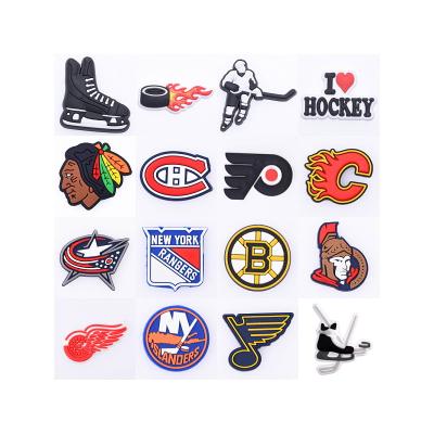 China Soft PVC Wholesale High Grade Croc Shoe Buckle Charms Hockey Team Croc Charm Decoration For Hole Shoe NHL Croc Charm Fit For Shoe Ornament for sale