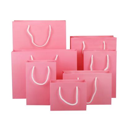 China Recycled Materials Square Kraft Paper Bags Mini Pink Handles Purse Gift Supplier Packaging Flat Bottom SOS Customized White Packaging With Thick Handl for sale