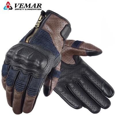 China Retro Breathable Motorcycle Gloves Leather Street Full Finger Gloves Breathable Motorbike Men Moto Windproof Gloves for sale