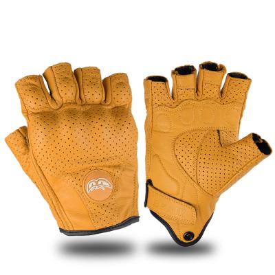 China Summer Motorcycle Fingertips Touch Screen Half Gloves Retro Motocross Breathable Fingerless Leather Gloves Adjusting Gear Protective for sale