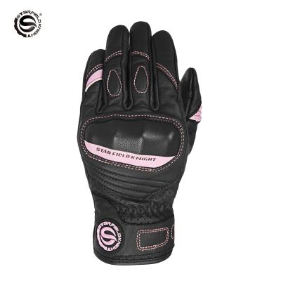 China Retro Motorcycle Gloves Genuine Red-Pink Ladies Full Finger Touch Screen Goat Skin Motorcycle Leather Gloves Waterproof Soft Protector XS for sale