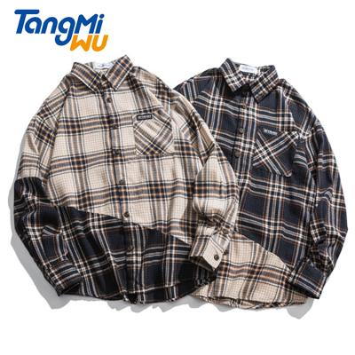 China TMW 2021 Wholesale Man's Shirts Anti Shrink Long Sleeves 64% Polyester Loose Pocket Manga Camisas Plaid Shirt Men's Casual Larga for sale