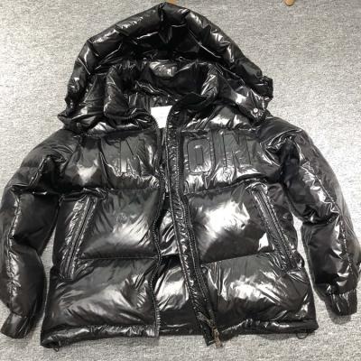 China Anti-Wrinkle 200 Luxury Good Quality Men's Winter Vinyl Hooded Black Coat Men's Shiny Duck Down Stripper Jacket for sale