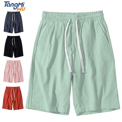 China Wholesale Summer Anti-Wrinkle Casual Loose Drawstring Pantalones Corto Hombre Pants Half Sports Plain Solid Color Cool Wild Canvas Shorts for sale