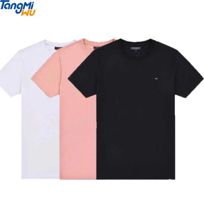 China Men 2021 Pure LOGO high quality color embroidery factory anti-pilling fashion cotton brand T-shirt casual elastic for sale