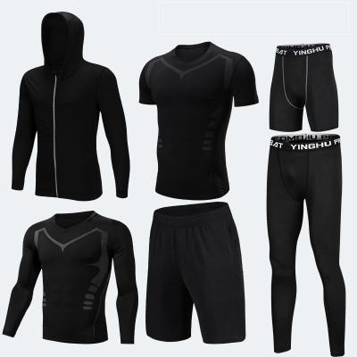 China Wholesale 6 Pcs Mens Breathable Breathable Compression Long Sleeve T-Shirt Set And Gaiters Sportswear for sale