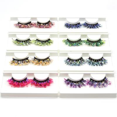 China Luminous Eyelashes Deep Curl Bright Colored False Lashes Mink Strip Lashes Party Sequins Russian Volume Faux Lashes for sale