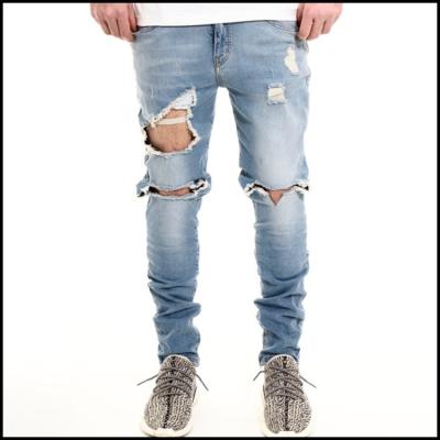 China Breathable Custom Washed Blue Men Ripped Jeans Skinny Jeans for sale